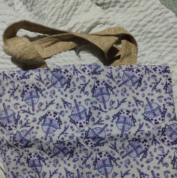 Handmade tote purple boba tea pattern Like New witchy vibes boho library book - Picture 2 of 2